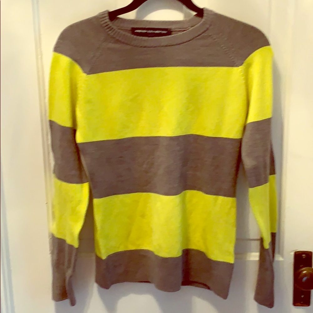 French Connection neon yellow & gray sweater